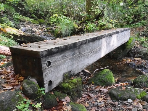 小川にかかる木製の橋