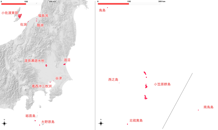 管内の国指定鳥獣保護区の配置概略